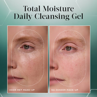 Medik8 Total Moisture Cleansing Gel 145ml før med makeup og efter uden makeup
