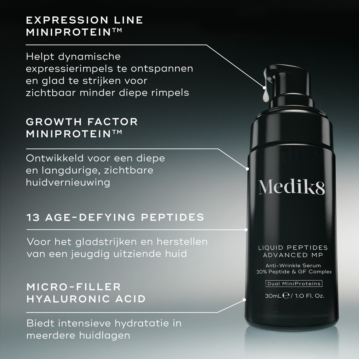 Medik8 Liquid Peptides Advanced MP 30ml vigtigste ingredienser to