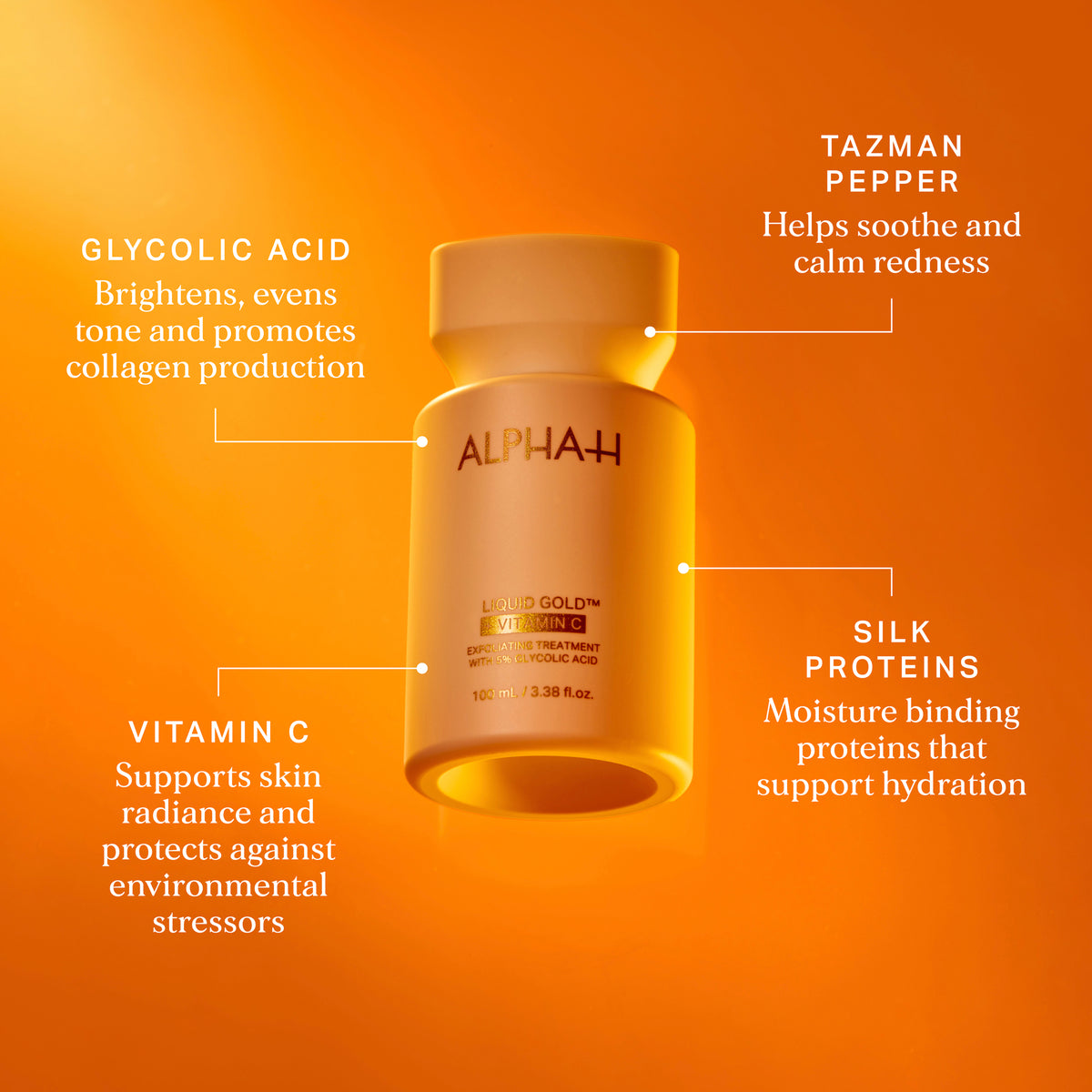 Alpha-H Liquid Gold + Vitamin C Exfoliating Treatment results ingredienser