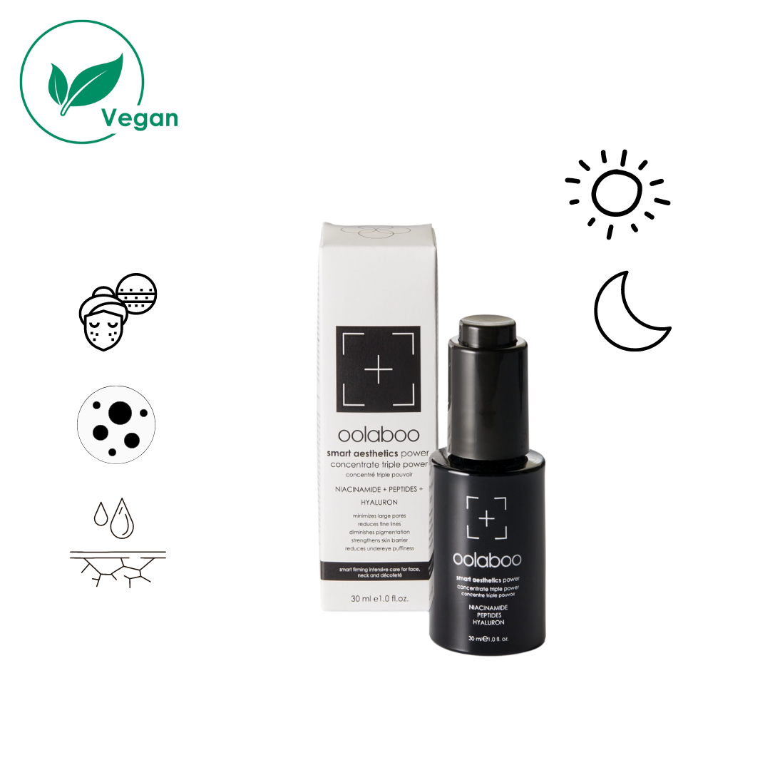 Oolaboo Smart Aesthetics Triple Power 30 ml med vegan- og virkningsikoner