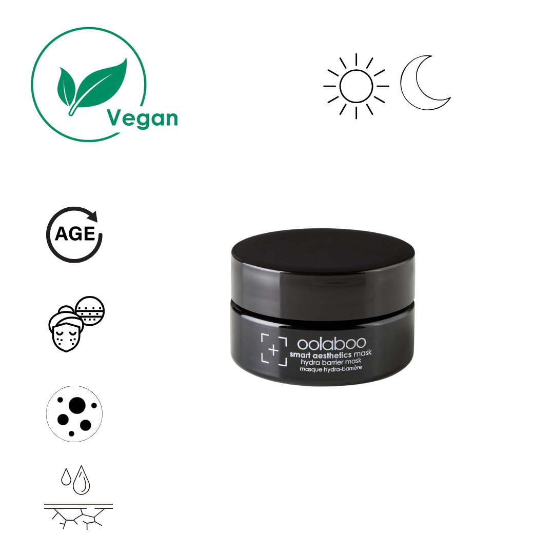 Oolaboo Smart Aesthetics Hydra Barrier Mask krukke med vegan- og virkningsikoner