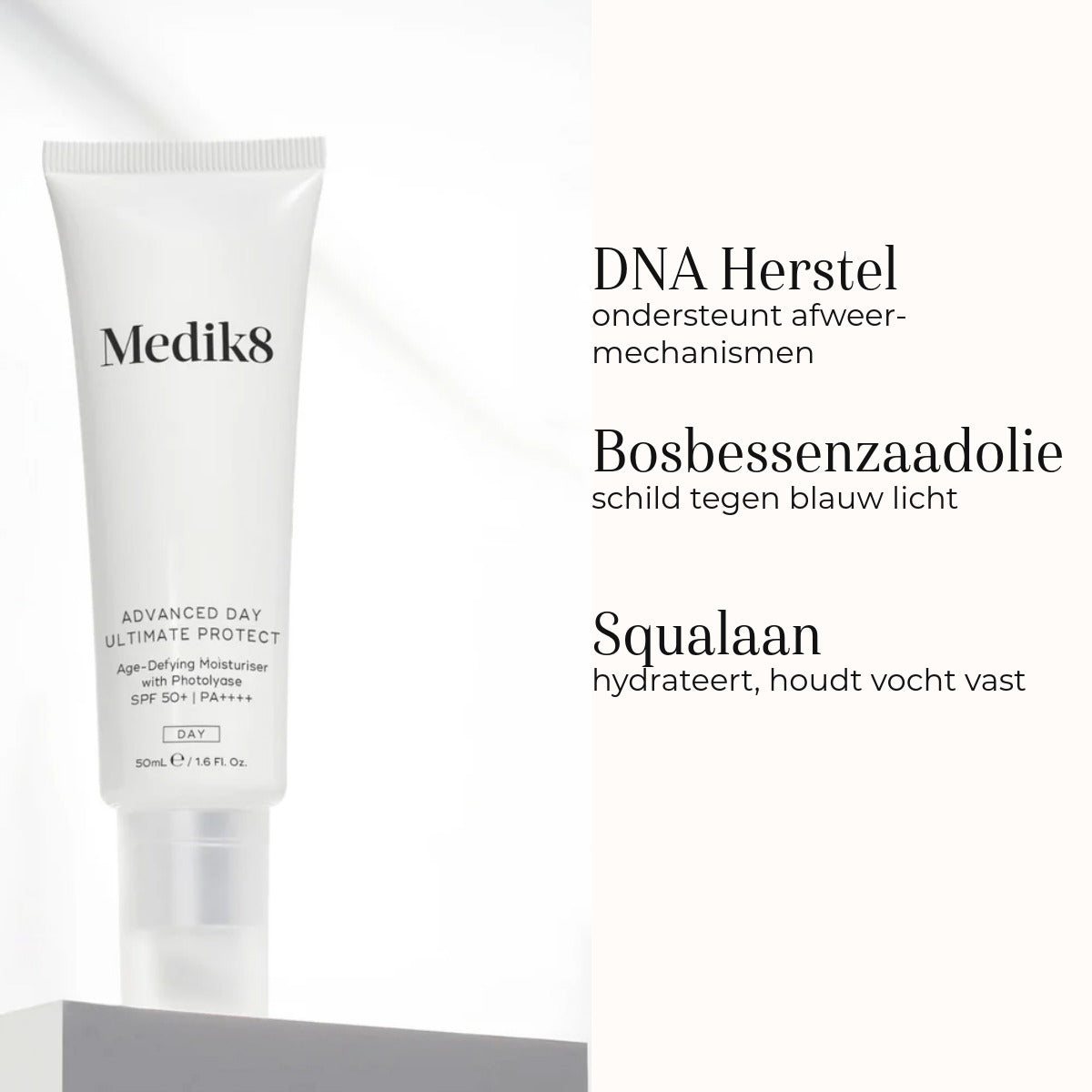 Medik8 Advanced Day Ultimate Protect SPF 50+ ingredienser blåbær og squalan
