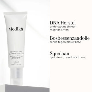 Medik8 Advanced Day Ultimate Protect SPF 50+ ingredienser blåbær og squalan
