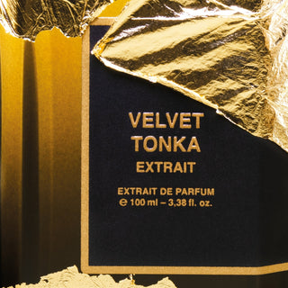 BDK Parfums Velvet Tonka Extrait flakonetiket nærbillede med bladguld