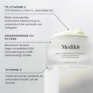 Medik8 Daily Radiance Vitamin C 50ml ingredienser 7% C-vitamin og UV-filtre