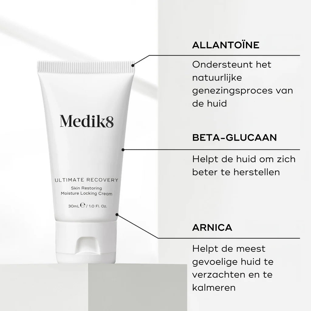 Medik8 Ultimate Recovery 30ml ingredienser allantoin, betaglucan og arnika