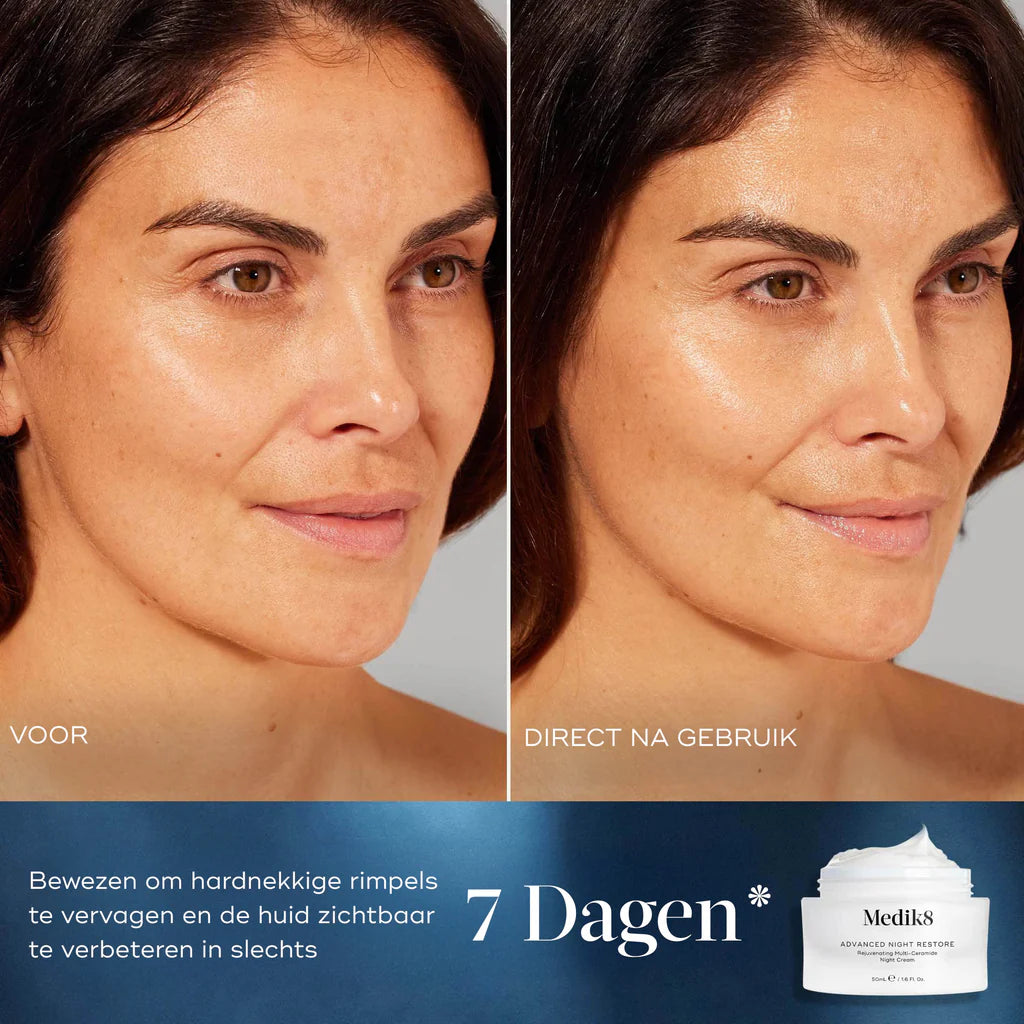 Medik8 Advanced Night Restore 50ml før og efter umiddelbart efter brug