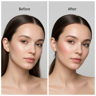 John van G Duo Blush 02 - Glam & Glow før og efter