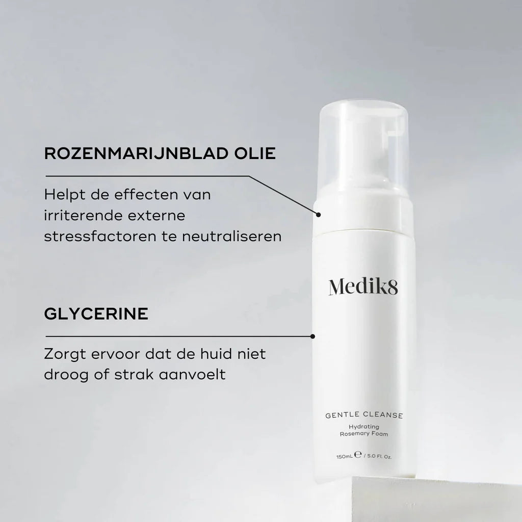 Medik8 Gentle Cleanse ingredienser rosmarinbladolie og glycerin