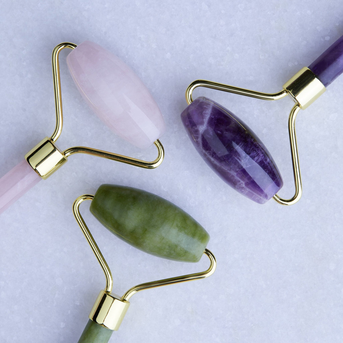 Oolaboo Jade Beauty Roller rollers in jade, amethist en rozenkwarts