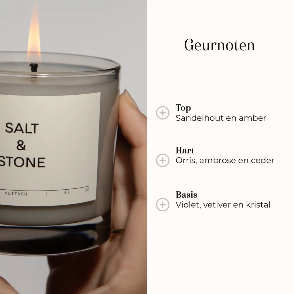 Salt & Stone Geurkaars Santal & Vetiver 240 gr geurnoten